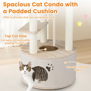 55.5 Inches Tall Wooden Cat Tree with Washable Plush Cushions for Indoor Cats view 6