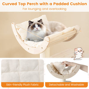 55.5 Inches Tall Wooden Cat Tree with Washable Plush Cushions for Indoor Cats view 7