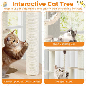 55.5 Inches Tall Wooden Cat Tree with Washable Plush Cushions for Indoor Cats view 9