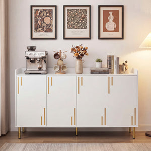 55 inches Buffet Cabinet with 4 Doors and 5 Metal Legs Modern Credenza-White view 3