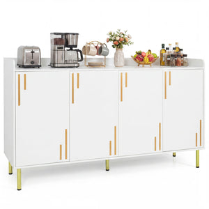 55 inches Buffet Cabinet with 4 Doors and 5 Metal Legs Modern Credenza-White view 4