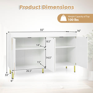 55 inches Buffet Cabinet with 4 Doors and 5 Metal Legs Modern Credenza-White view 5