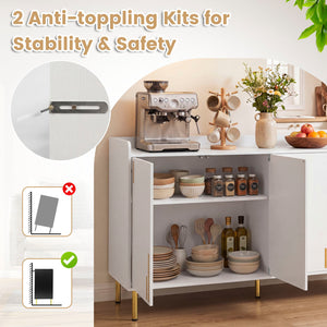 55 inches Buffet Cabinet with 4 Doors and 5 Metal Legs Modern Credenza-White view 8