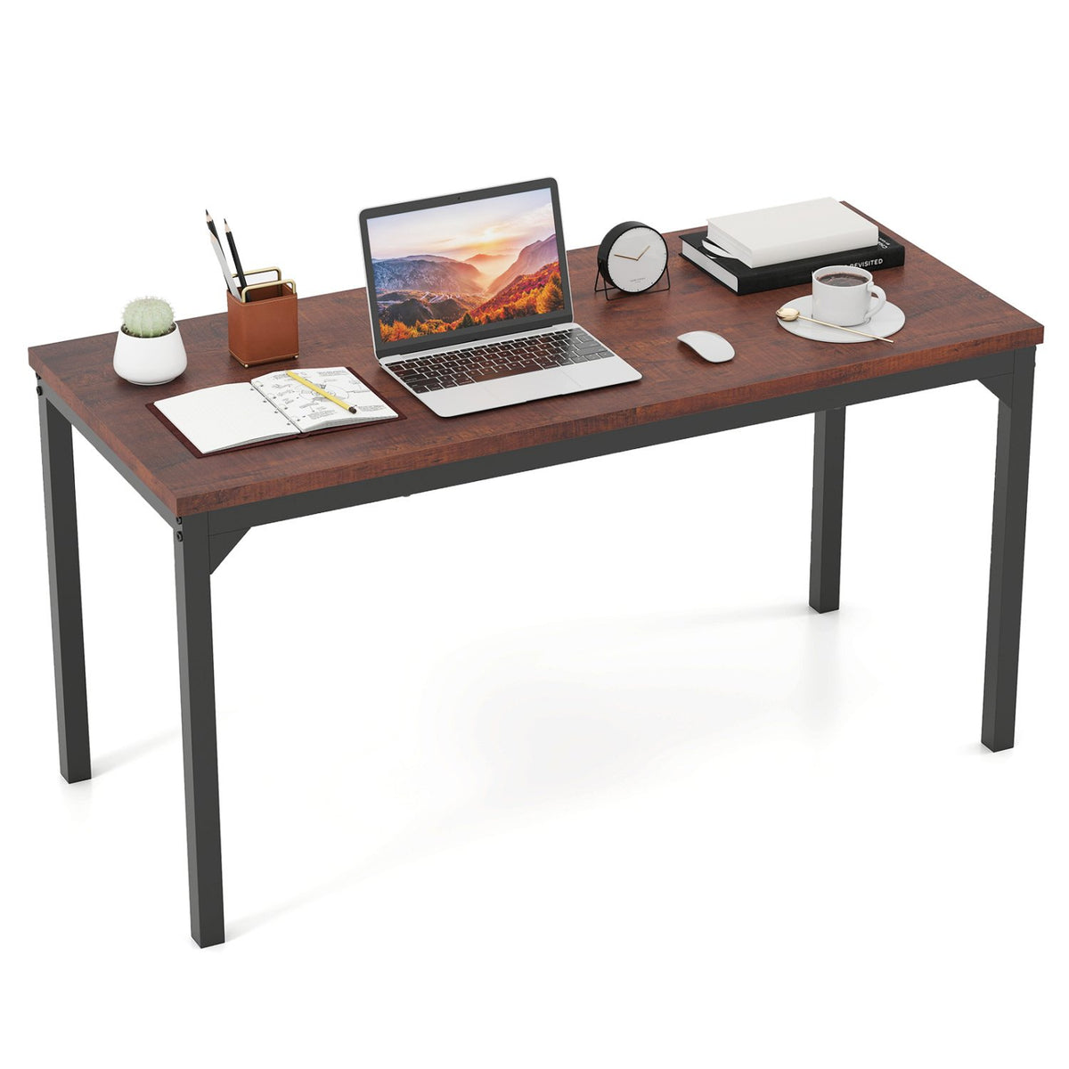 55 Inch Conference Table with Heavy-duty Metal Frame-Brown view 4