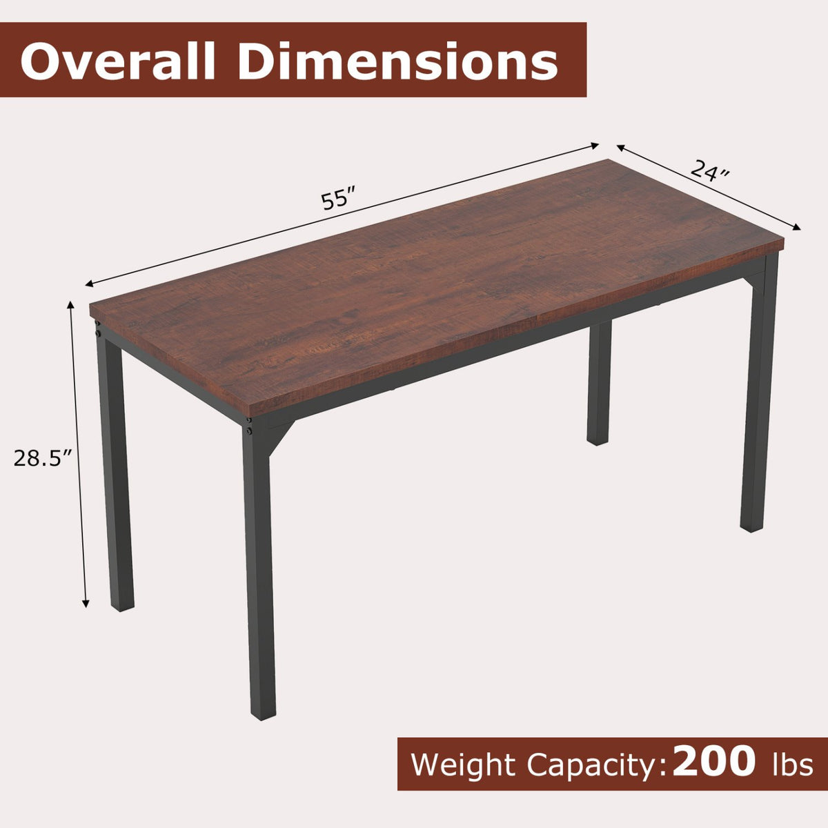 55 Inch Conference Table with Heavy-duty Metal Frame-Brown view 5