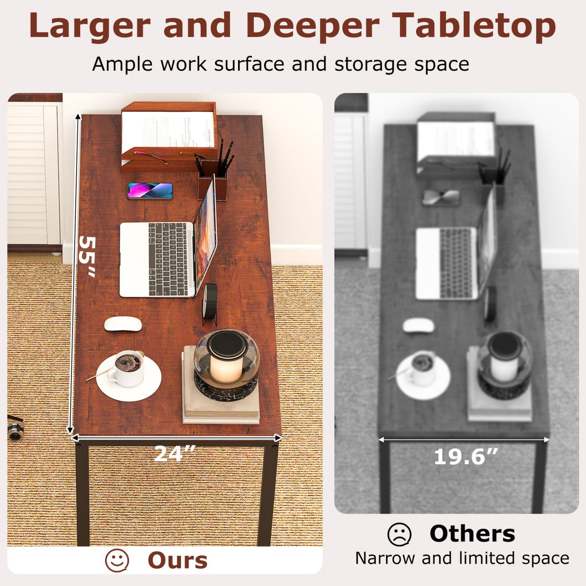 55 Inch Conference Table with Heavy-duty Metal Frame-Brown view 6