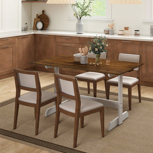 55 Inch Dining Table for 4-6 People Rectangular Kitchen Table with Solid Wood Trestle Base-Walnut view 6