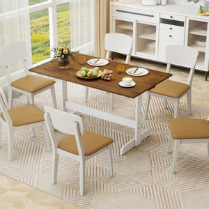 55 Inch Dining Table for 4-6 People Rectangular Kitchen Table with Solid Wood Trestle Base-Walnut view 7