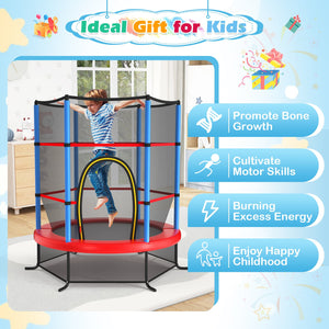 55 Inch Kids Recreational Trampoline Bouncing Jumping Mat with Enclosure Net-Navy view 4