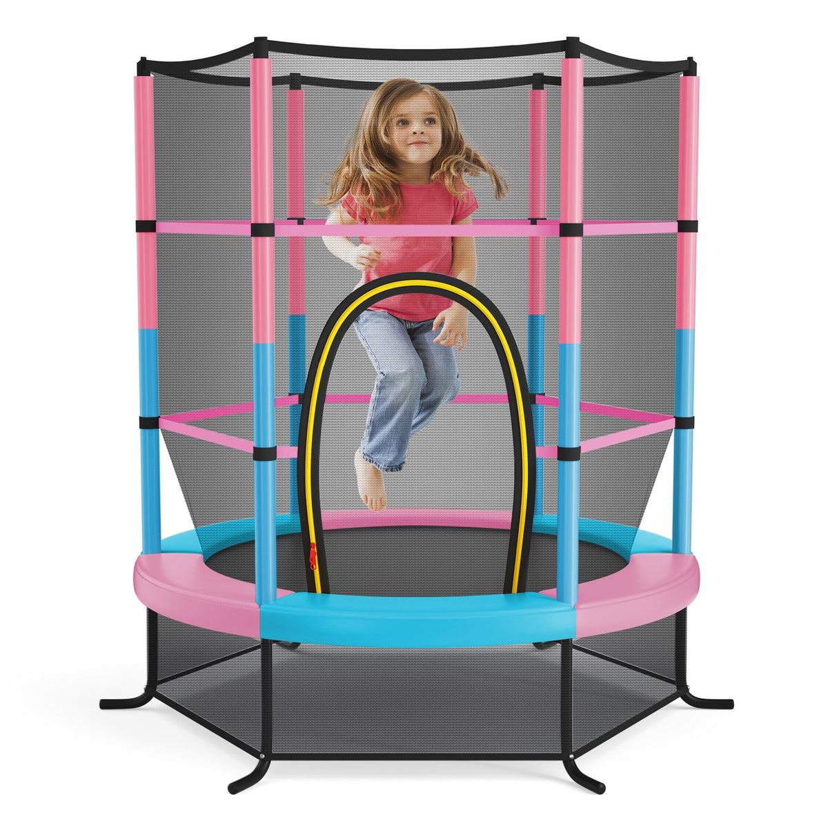 55 Inch Kids Recreational Trampoline Bouncing Jumping Mat with Enclosure Net-Pink