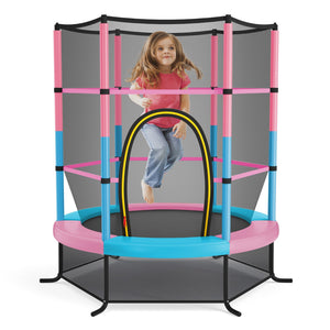 55 Inch Kids Recreational Trampoline Bouncing Jumping Mat with Enclosure Net-Pink