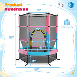 55 Inch Kids Recreational Trampoline Bouncing Jumping Mat with Enclosure Net-Pink view 3