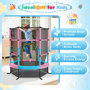 55 Inch Kids Recreational Trampoline Bouncing Jumping Mat with Enclosure Net-Pink view 4