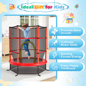 55 Inch Kids Recreational Trampoline Bouncing Jumping Mat with Enclosure Net-Red view 4
