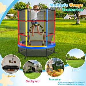 55 Inch Kids Recreational Trampoline Bouncing Jumping Mat with Enclosure Net-Yellow view 5