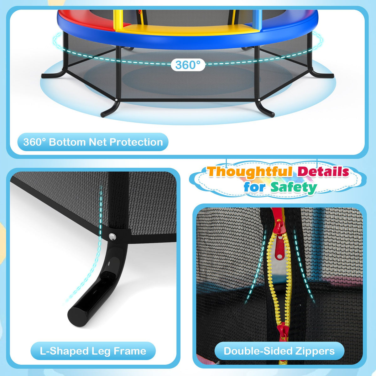 55 Inch Kids Recreational Trampoline Bouncing Jumping Mat with Enclosure Net-Yellow view 7
