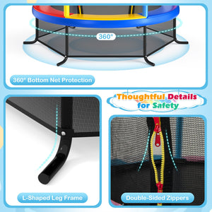 55 Inch Kids Recreational Trampoline Bouncing Jumping Mat with Enclosure Net-Yellow view 7