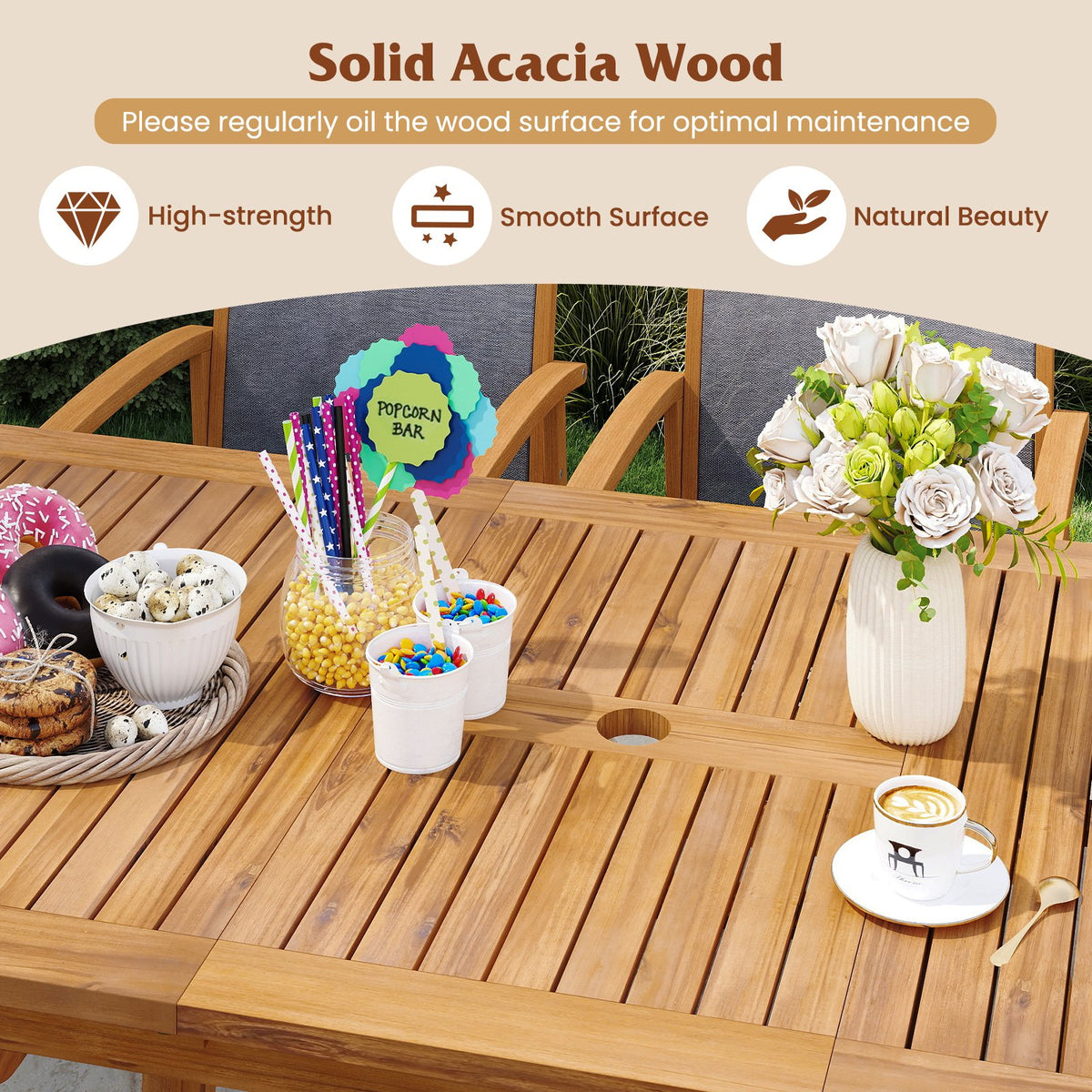 55 Inch Patio Dining Table Expandable for 6-8 People with Umbrella Hole view 6