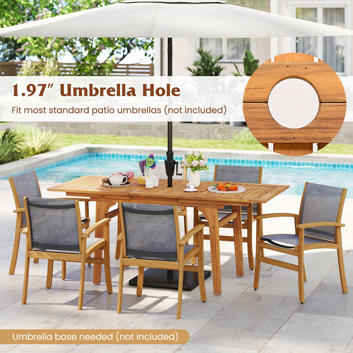 55 Inch Patio Dining Table Expandable for 6-8 People with Umbrella Hole view 8