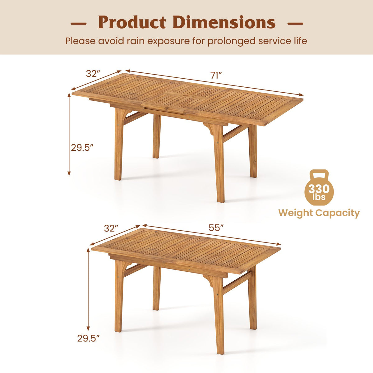55 Inch Patio Dining Table Expandable for 6-8 People with Umbrella Hole view 9