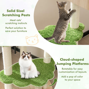 55 Inch Tall Cat Climbing Stand with Sisal Scratching Posts and Soft Cat Bed for Indoor Kittens-Green view 8