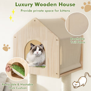 55 Inch Tall Cat Climbing Stand with Sisal Scratching Posts and Soft Cat Bed for Indoor Kittens-Green view 9
