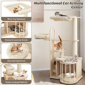 55 Inch Tall Multi-Level Cat Tree with Washable Removable Cushions-Natural view 7