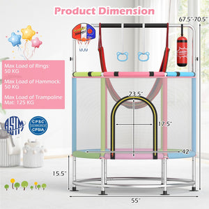 55 inches Kids Trampoline Gift for for 3-6 Years Old Boys and Girls-Pink view 3