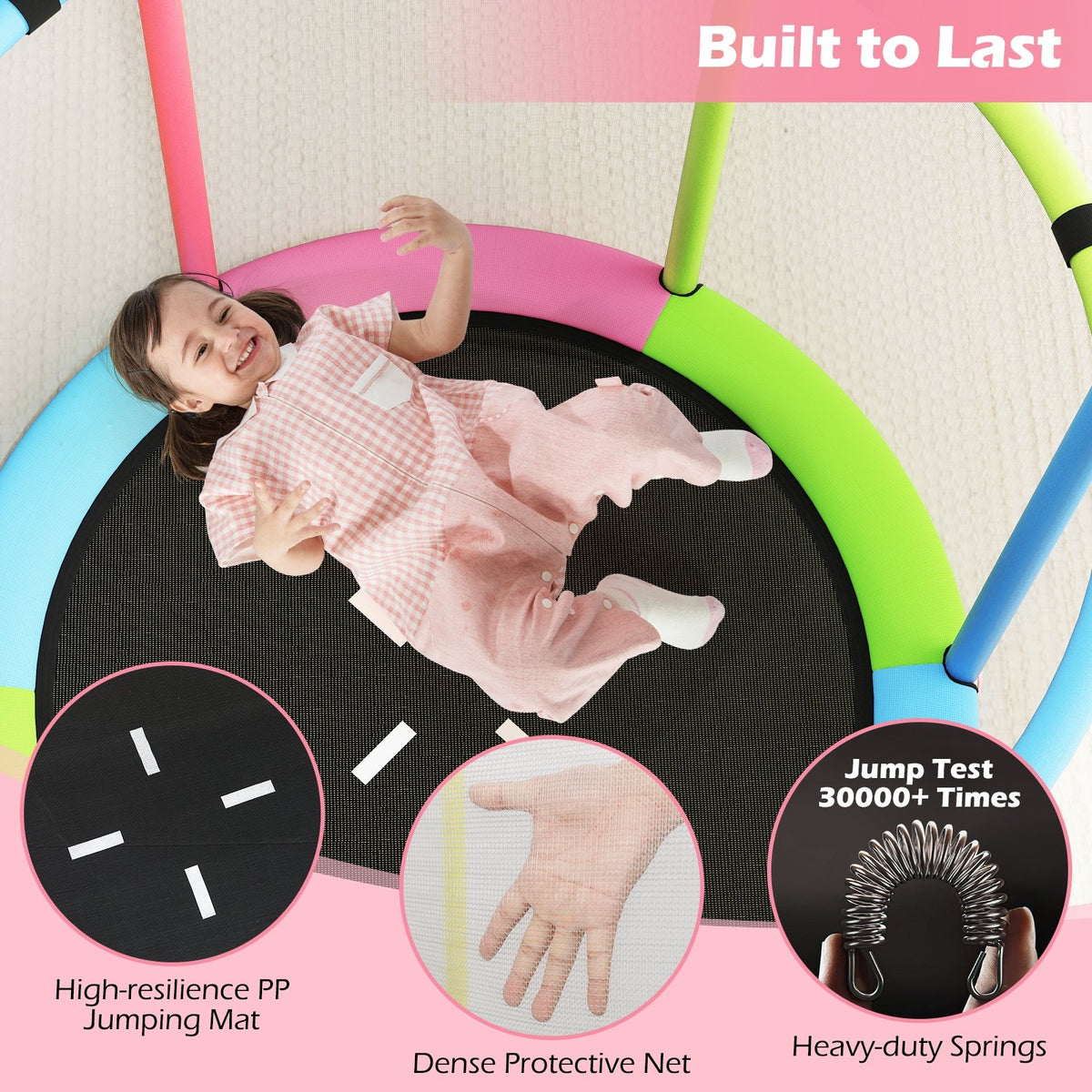 55 inches Kids Trampoline Gift for for 3-6 Years Old Boys and Girls-Pink view 7