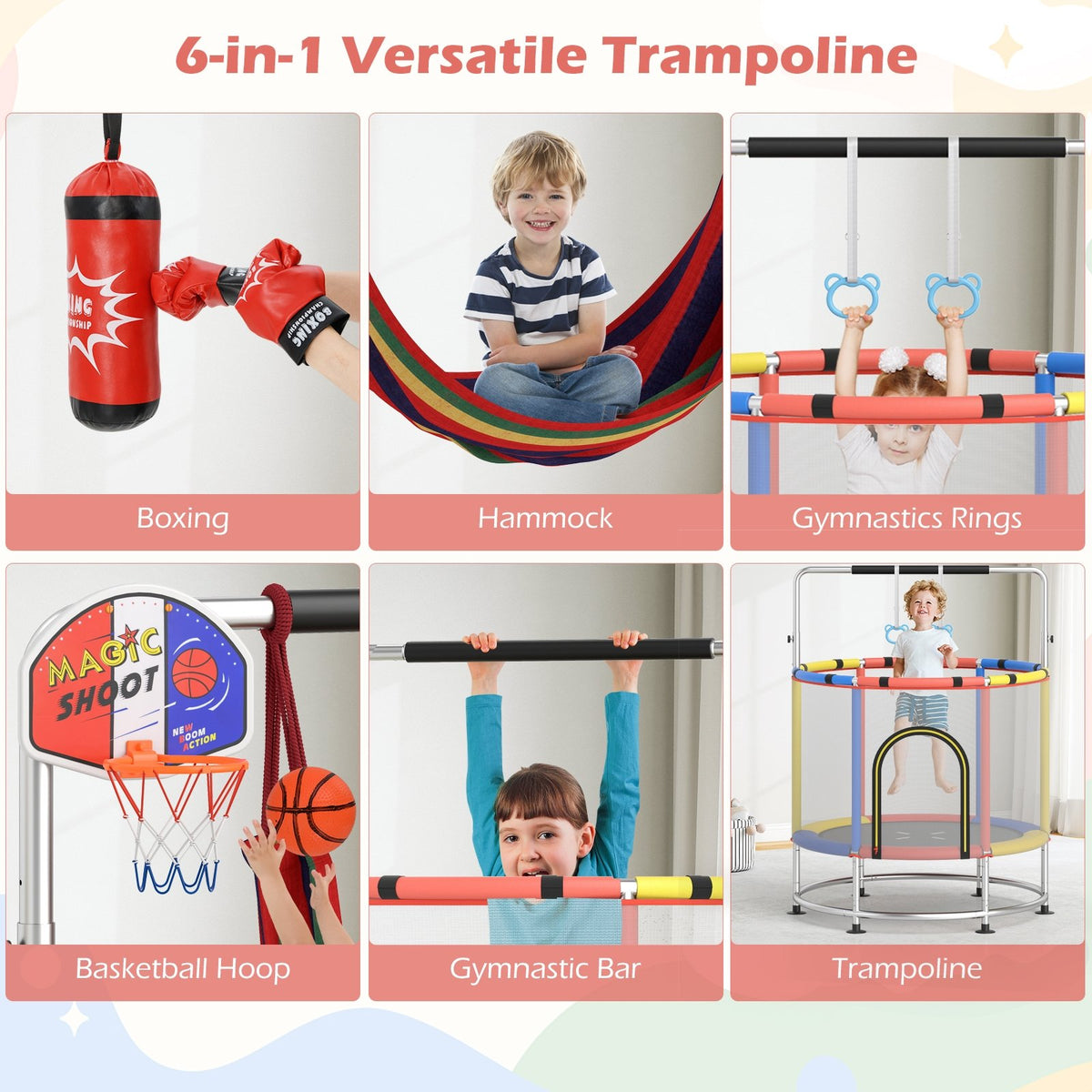55 inches Kids Trampoline Gift for for 3-6 Years Old Boys and Girls-Red view 4