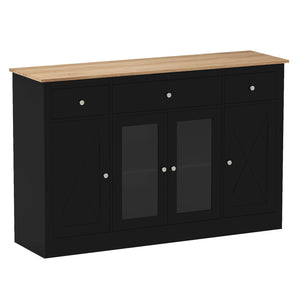 55 inches Large Buffet Sideboard Kitchen Storage Cabinet with 3 Drawers 2 See-through Doors Adjustable Shelves Wine Bar Table-Black view 4
