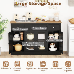 55 inches Large Buffet Sideboard Kitchen Storage Cabinet with 3 Drawers 2 See-through Doors Adjustable Shelves Wine Bar Table-Black view 7