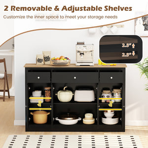 55 inches Large Buffet Sideboard Kitchen Storage Cabinet with 3 Drawers 2 See-through Doors Adjustable Shelves Wine Bar Table-Black view 8