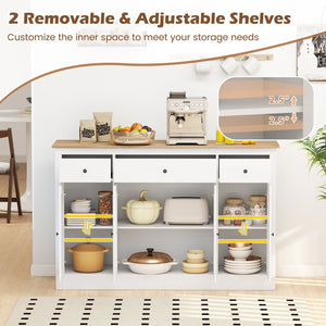 55 inches Large Buffet Sideboard Kitchen Storage Cabinet with 3 Drawers 2 See-through Doors Adjustable Shelves Wine Bar Table-White view 8
