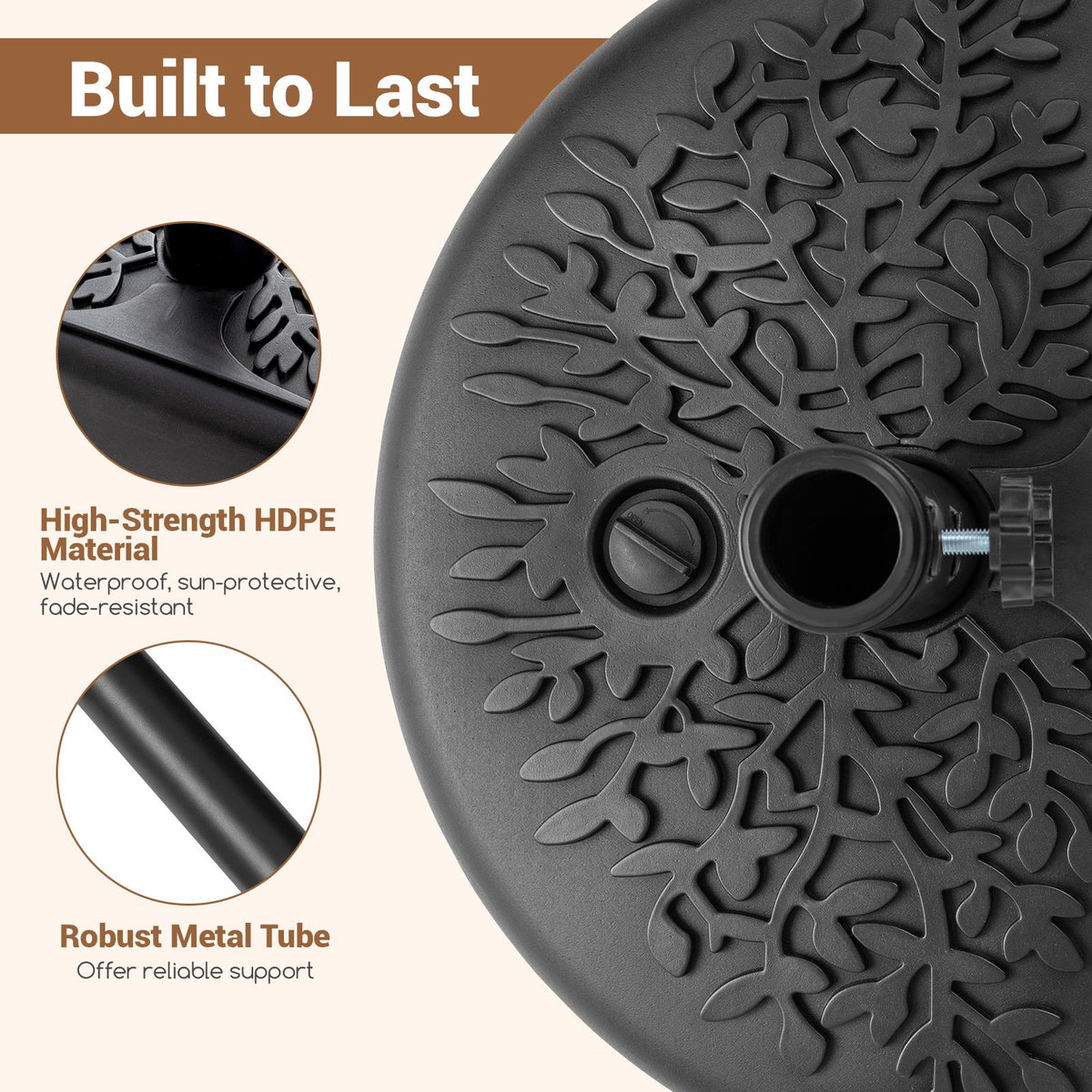 55 LBS Half Round Patio Umbrella Base, for Deck Lawn Poolside-Black view 8