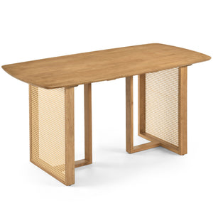 55 inches Solid Rubber Wood Dining Table Set for 4 People with Rounded Edges-Natural