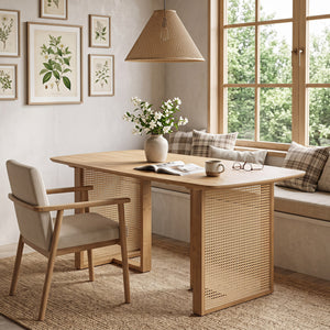55 inches Solid Rubber Wood Dining Table Set for 4 People with Rounded Edges-Natural view 3