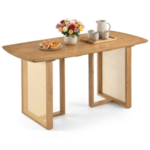 55 inches Solid Rubber Wood Dining Table Set for 4 People with Rounded Edges-Natural view 4