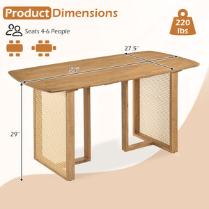 55 inches Solid Rubber Wood Dining Table Set for 4 People with Rounded Edges-Natural view 5