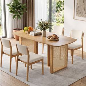 55 inches Solid Rubber Wood Dining Table Set for 4 People with Rounded Edges-Natural view 6