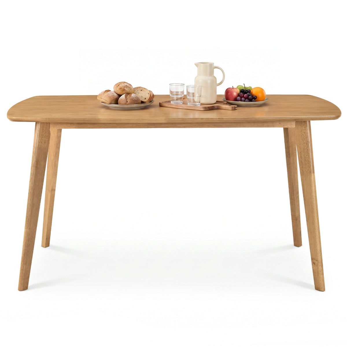 55 inches Solid Wood Dining Table for 4-6 People with Rounded Edges-Natural view 3