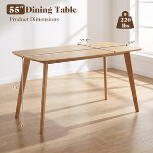 55 inches Solid Wood Dining Table for 4-6 People with Rounded Edges-Natural view 4