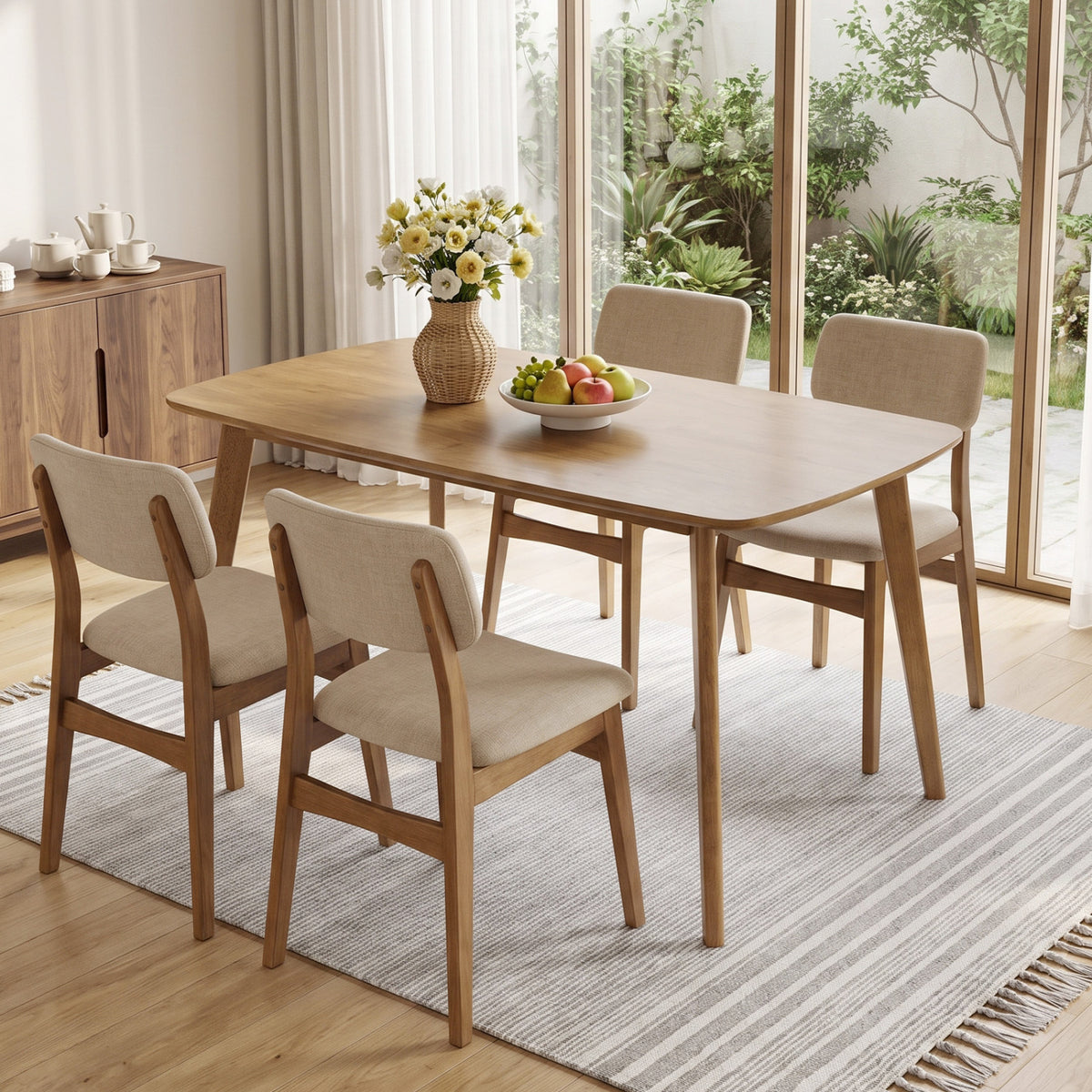 55 inches Solid Wood Dining Table for 4-6 People with Rounded Edges-Natural view 5