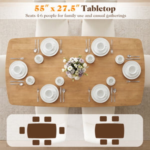 55 inches Solid Wood Dining Table for 4-6 People with Rounded Edges-Natural view 6