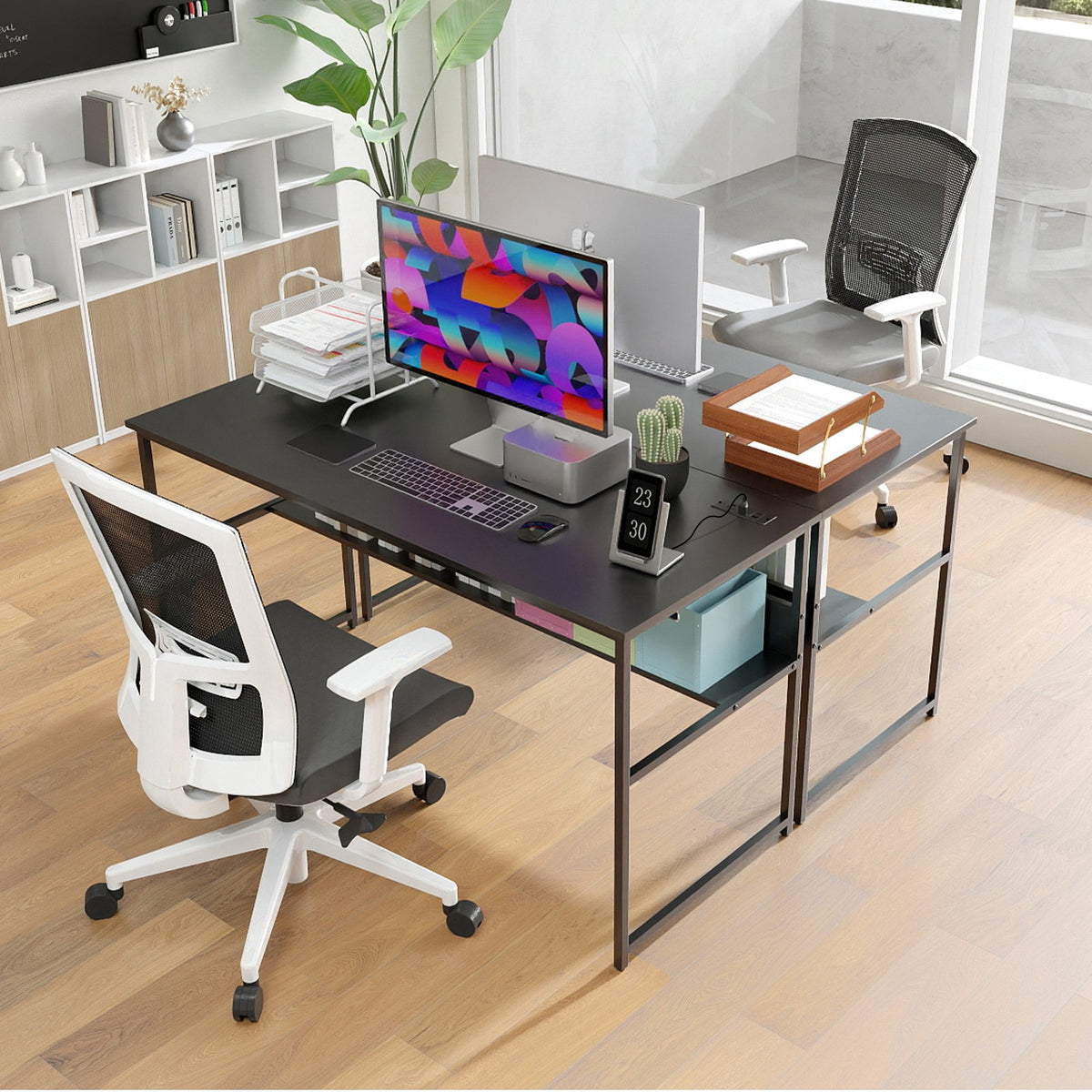 55 x 24 inch Computer Desk with Power Outlets and USB Ports-Black view 2