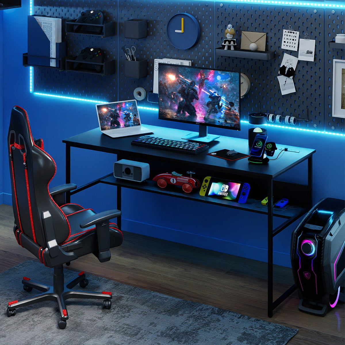 55 x 24 inch Computer Desk with Power Outlets and USB Ports-Black view 3