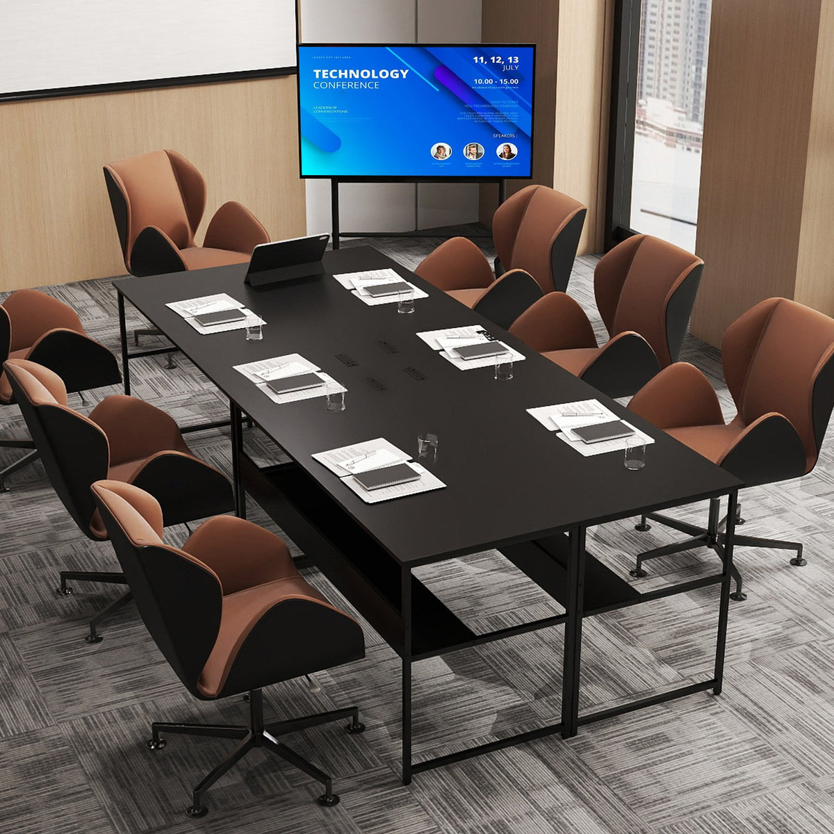55 x 24 inch Computer Desk with Power Outlets and USB Ports-Black view 7