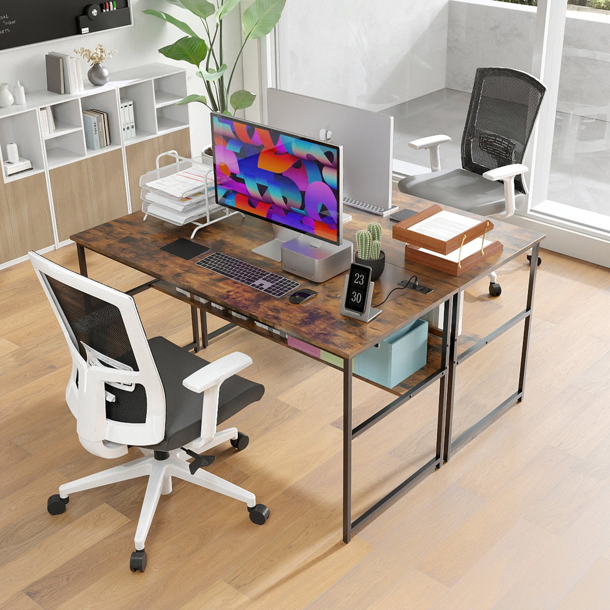 55 x 24 inch Computer Desk with Power Outlets and USB Ports-Rustic Brown view 3