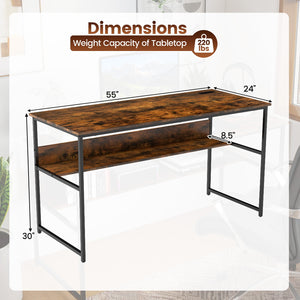 55 x 24 inch Computer Desk with Power Outlets and USB Ports-Rustic Brown view 5
