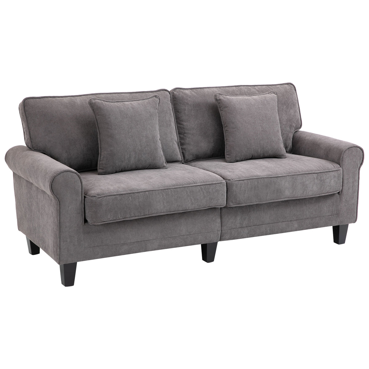 Modern 3 Seater Sofa, Corduroy Fabric 3 Seater Couch with Pine Wood Legs and Rolled Armrests for Living – view 15
